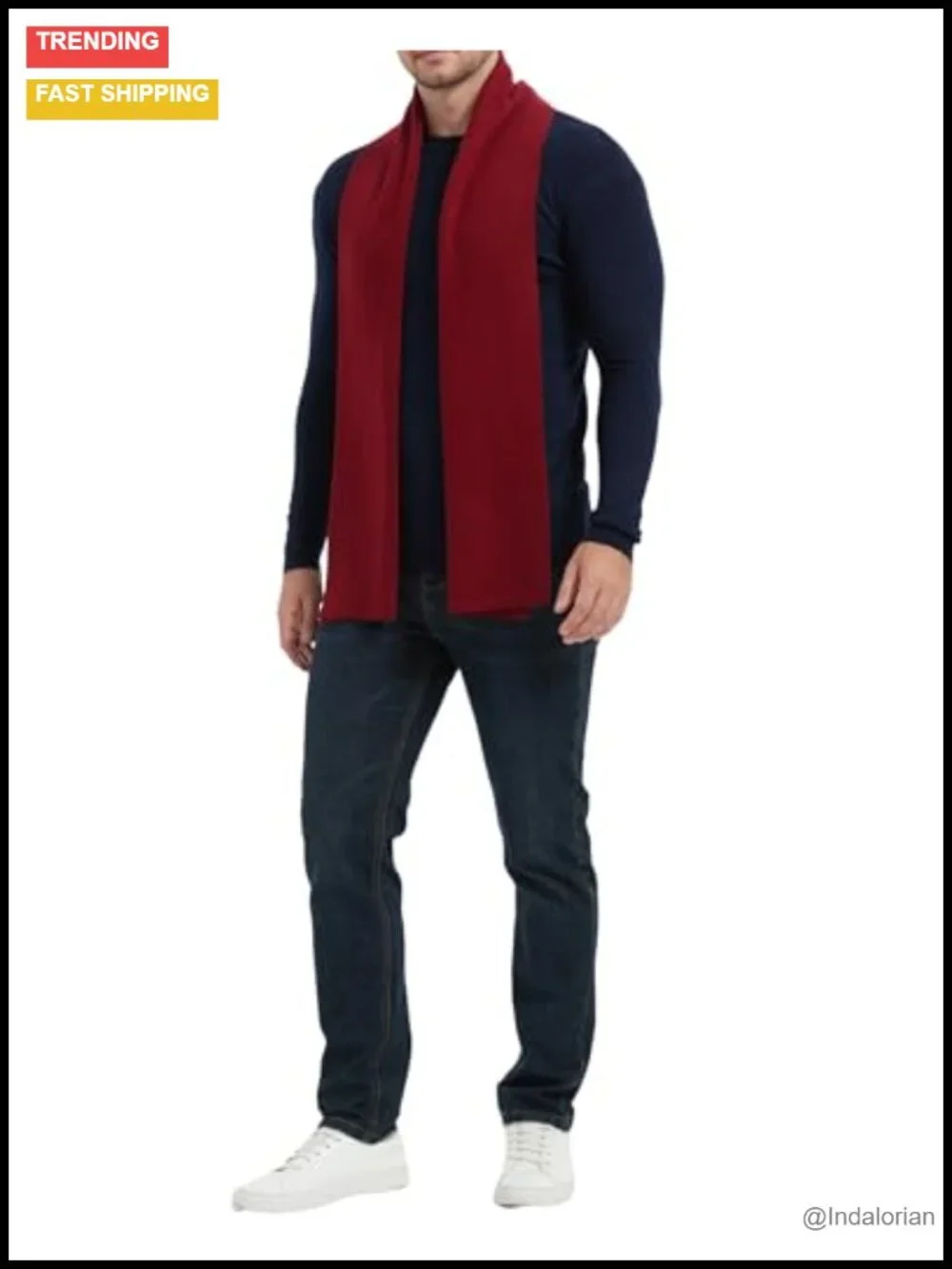 Men's Winter Scarf Long Soft Solid Color Cashmere Blend Scarf